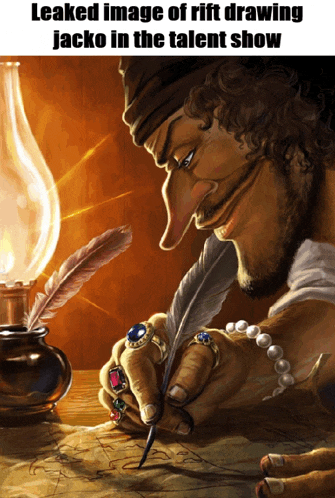 a painting of a man drawing with a feather