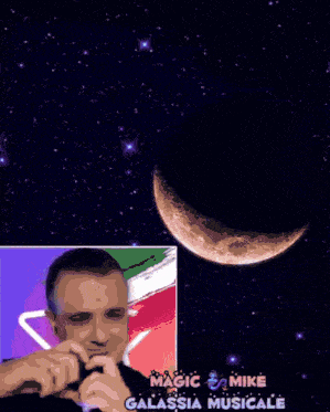 a man is holding a microphone in front of a purple background with hearts and the words magic and mike