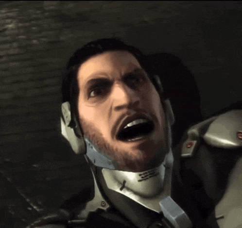 a man with a beard is wearing a helmet and has his mouth wide open