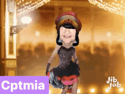 a cartoon of a woman with the name cptmia on a purple background