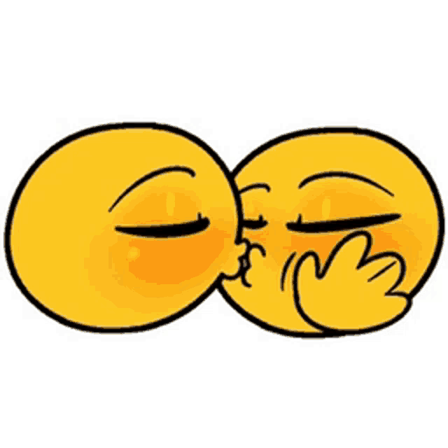two smiley faces are kissing each other with their eyes closed .