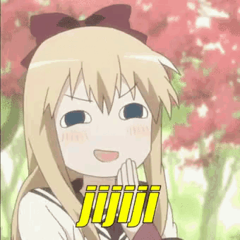 a cartoon girl with a bow on her head and the word jujui written in yellow