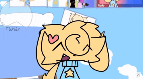 a drawing of a cartoon character with the name fluwby written on the bottom right