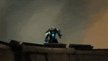 a futuristic robot with a blue light on its chest