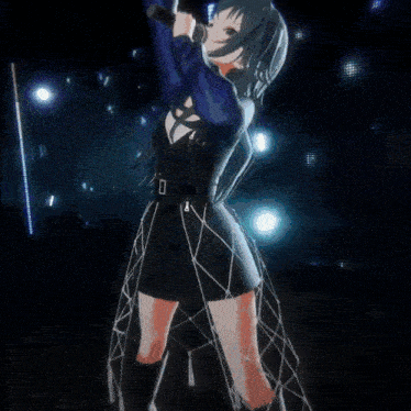 a girl in a blue jacket is holding a microphone and covering her face