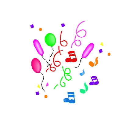 a birthday card with balloons and music notes and the word cumpleanos