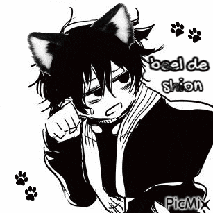 a black and white drawing of a cat boy with cat ears .