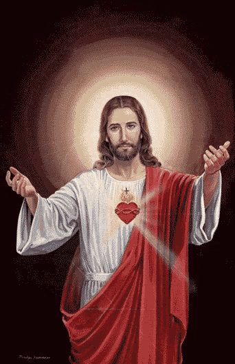 a painting of jesus with a red robe and a heart on his chest