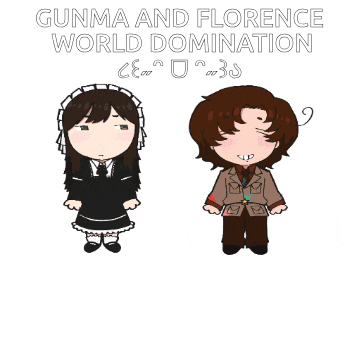 a cartoon of gunma and florence world domination with a turtle