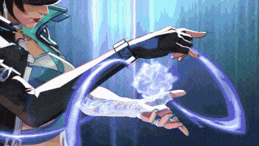 a cartoon drawing of a woman holding a sword and a purple object