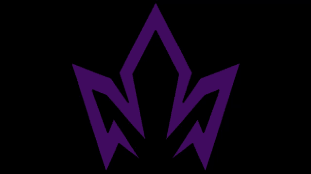 a purple logo on a black background that looks like a flower