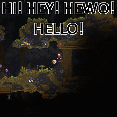 a screenshot of a video game with the words hi hey hewo hello