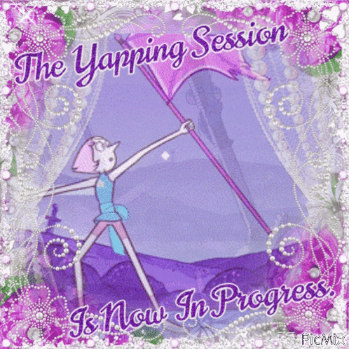 a cartoon of a pearl holding an umbrella with the words " the yapping session is now in progress "