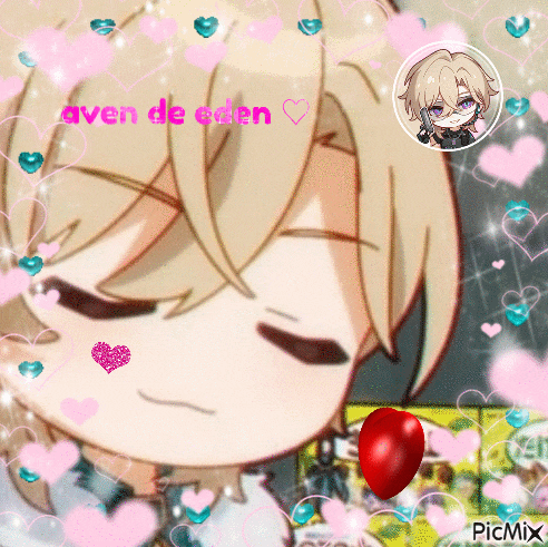 a picture of a girl with hearts around her and the words aven de eden