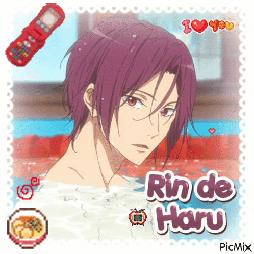a picture of rin de haru is surrounded by icons
