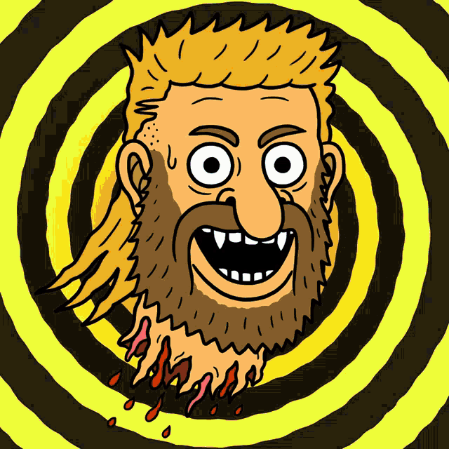 a cartoon of a man with a beard is surrounded by a spiral
