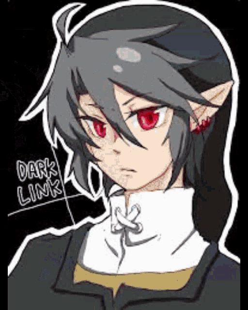 a drawing of a dark link with red eyes