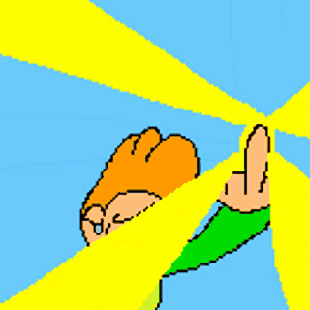 a pixel art of a person giving the middle finger .