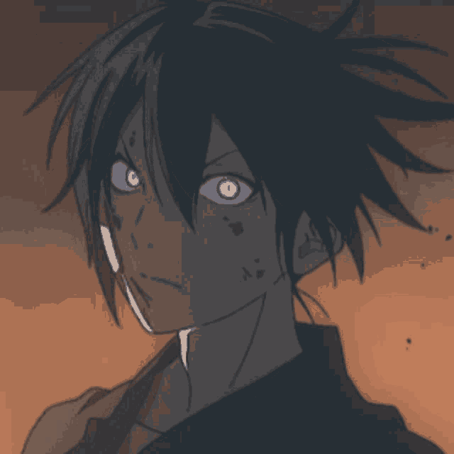 a cartoon character with purple eyes and black hair