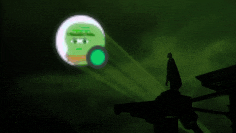 a silhouette of a man standing in front of a green circle