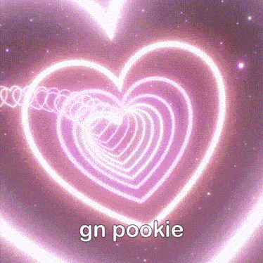 a purple heart with a spiral coming out of it and the words `` gn pookie '' below it .