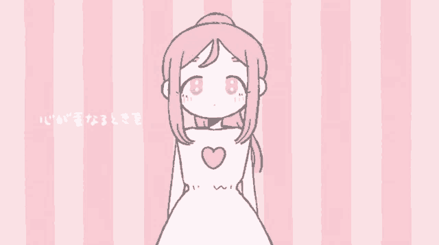 a drawing of a girl with pink hair and a heart on her shirt