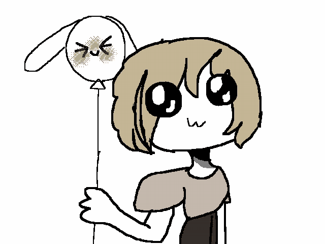 a drawing of a girl holding a balloon with a smiley face on it