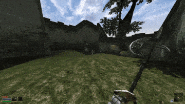 a screenshot of a video game shows a tree and a sword