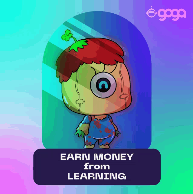 a cartoon character with the words " earn money from learning " on the bottom