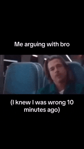 a man in a suit and tie is sitting in a chair with the words " me arguing with bro " written on the bottom