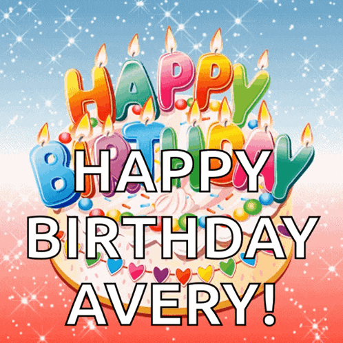 a colorful birthday cake with the words happy birthday avery