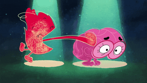 a cartoon drawing of a heart and a brain with glasses