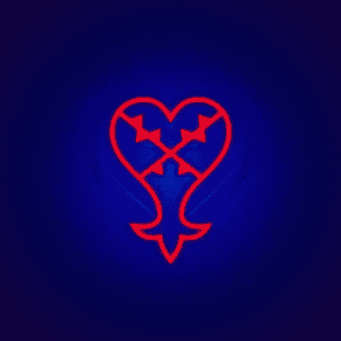 a blue heart is glowing in the dark against a dark blue background .