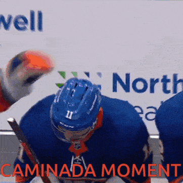 a hockey player with the number 11 on his helmet stands in front of a sign that says well north