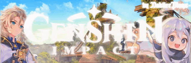 a banner for genshin impact shows a couple of anime characters