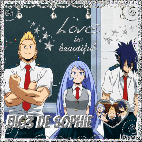a collage of anime characters with the words love is beautiful on the top