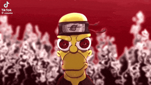 a cartoon of homer simpson wearing a headband with the letter g on it .