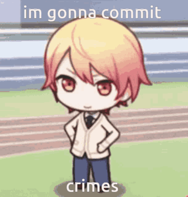 a cartoon character is standing with his hands on his hips and the caption says im gonna commit crimes