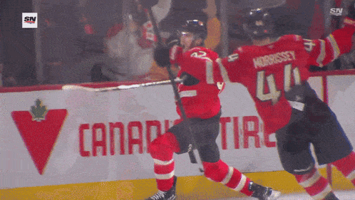 a hockey player with morrissey 's number 44 on his jersey