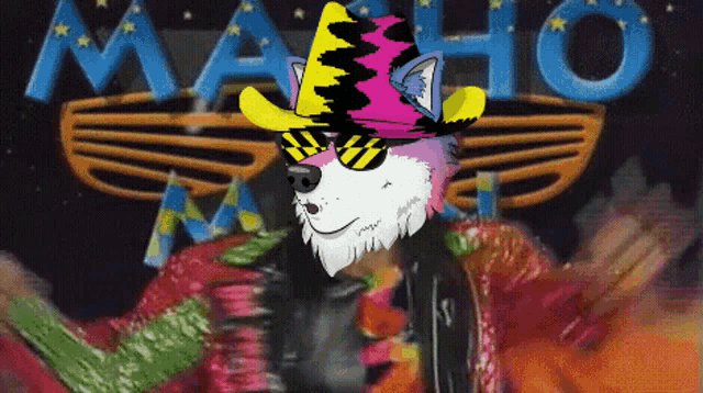 a cartoon of a husky wearing a cowboy hat