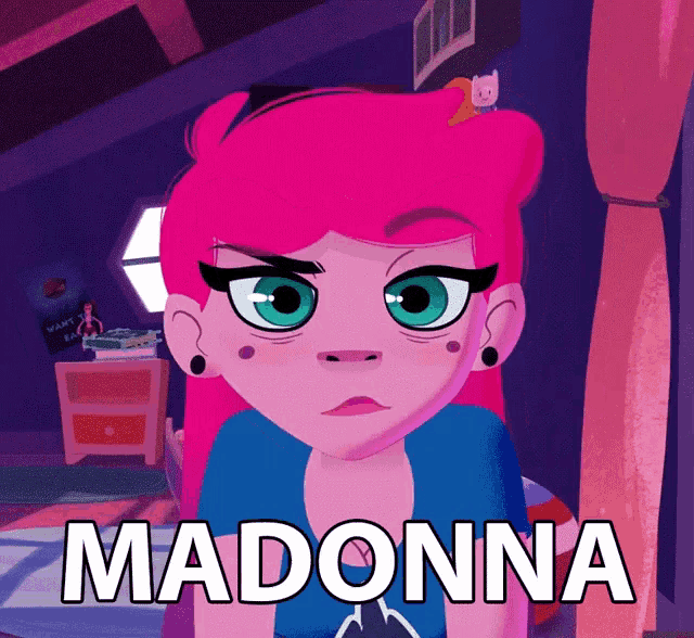 a cartoon drawing of a girl with the name madonna on it