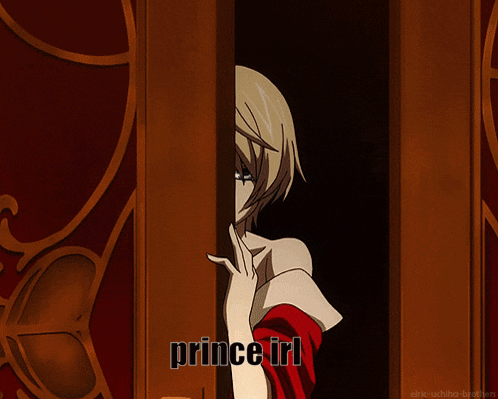 a picture of a boy peeking out of a door that says prince irl on it