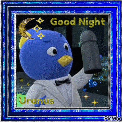 a picture of a cartoon character with the words good night written above him
