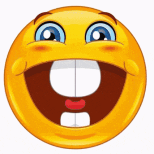 a smiley face with a big smile and a missing tooth