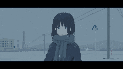 a pixel art of a girl wearing a scarf