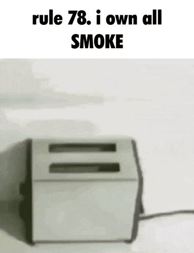 a toaster with the words rule 78 i own all smoke written above it