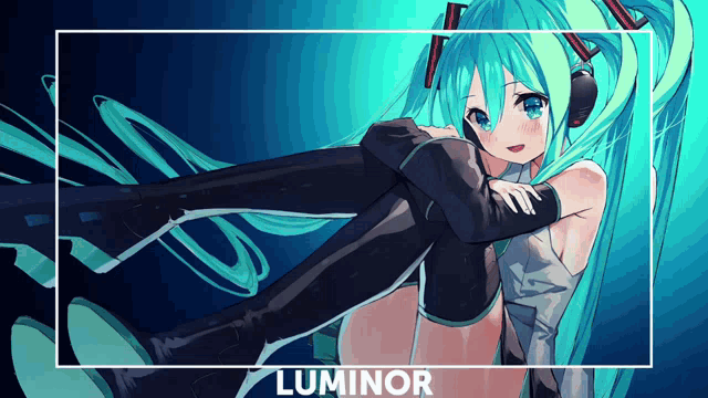 a picture of hatsune miku with the words luminor below it