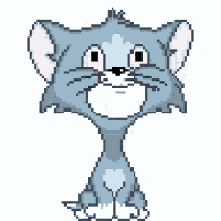 a pixel art of a cat covering its eyes with its tongue .