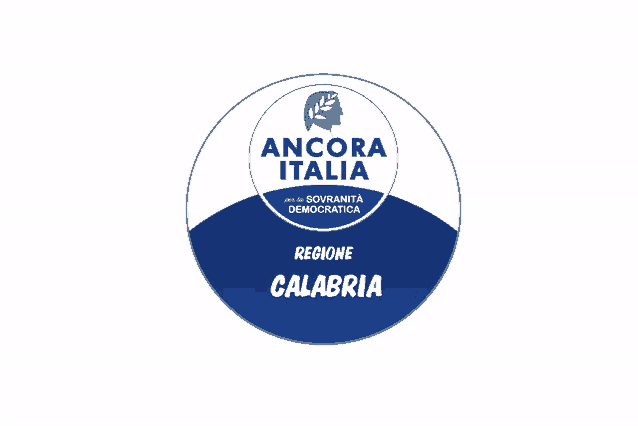 a blue and white circle with ancora italia written on it