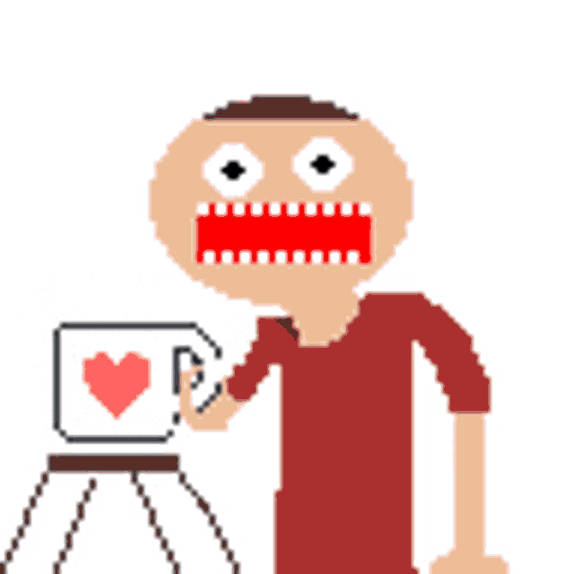a pixel art drawing of a man with a huge mouth
